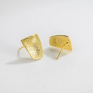 Vintage S925 sterling silver geometric stud earrings with textured gold plating