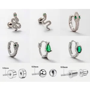 Titanium Steel Snake Stud Earrings For Women Green Zirconia Inlaid Ear Bone Nail Piercing Jewelry Sophisticated Niche Style