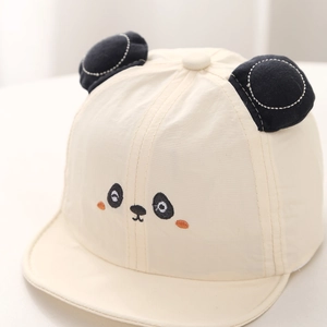 Cute panda embroidered baby sun hat with ears, soft quick-dry cream baseball cap for infants