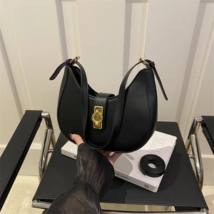Minimalist PU Leather Crescent Bag For Women Small Underarm Shoulder Purse With Gold Buckle And Adjustable Long Strap