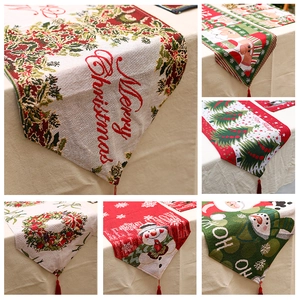Christmas Table Runner And Placemat Cotton Linen Jacquard Reindeer Snowflake Tassel Holiday Dining Home Decor