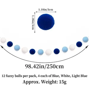 Pastel blue and white soft pom pom garland decoration with 3cm balls for parties