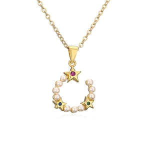 Gold plated butterfly necklace with colorful zircon stars and white imitation pearls