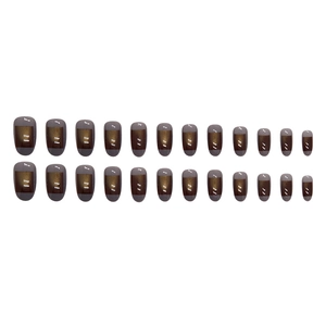 Brown aurora cat-eye square oval press-on nails set with 24 pieces in various sizes