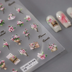 3D Embossed Nail Art Stickers Flower Epistle Retro Floral Letters PET Adhesive Decals For Manicure Decoration