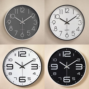 Modern Silent Wall Clock Quartz Minimalist Round Plastic Decorative Raised Digital Numerals Battery Operated