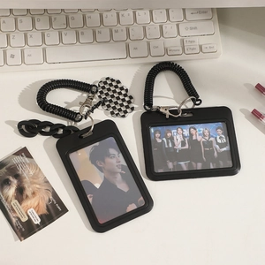 Minimalist black student card sleeves in horizontal and vertical styles with wrist straps