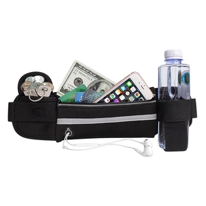Running belt waist pack with water bottle holder and headphone port for outdoor sports