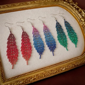 Long Tassel Earrings Rhinestone Alloy Feather Shape Gradient Color Party Fashion Jewelry For Women