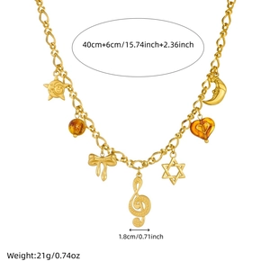 Gold-plated stainless steel necklace with sun moon star and musical note charms