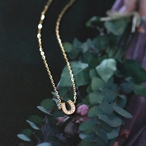 14K gold plated S925 sterling silver horseshoe necklace with sparkling crystal pendant