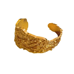 Irregular wrinkled gold lava texture open bangle bracelet for women in minimalist style