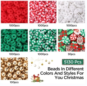 Detailed view of 5130pcs Christmas clay bead set with festive charms and colorful spacers