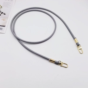 Gray PU leather round strap with gold swivel hooks for bags or phone cases