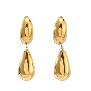 Double-layered 18K gold plated hollow teardrop earrings in polished stainless steel for women