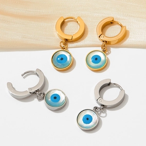 Boucles D Oreilles Créoles Evil Eye Acier Inoxydable Pendentif Émail Huggie Bohème Géométrique Bijoux Pour Femmes Filles