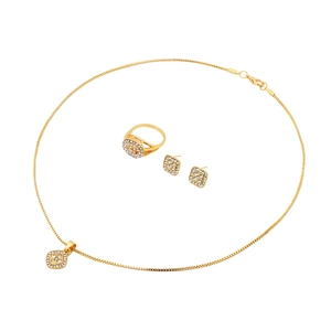 Luxury gold geometric jewelry set with square diamond necklace earrings and ring