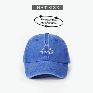 Detailed size guide for the blue baseball cap with 56cm to 58cm head circumference