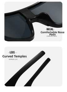 One-piece large frame cycling sunglasses detail view showing comfortable nose pads and temple legs.