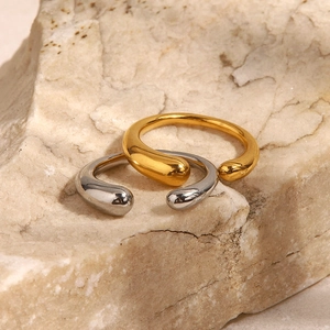 Chic gold and silver waterdrop oval open rings on natural stone base for women