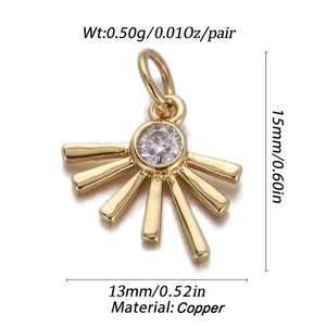 Macro detail of a 15mm gold-plated copper fan charm with zircon for DIY jewelry making