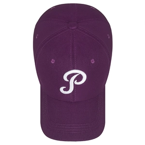 Classic purple cotton baseball cap with white 3D embroidered P letter for men and women