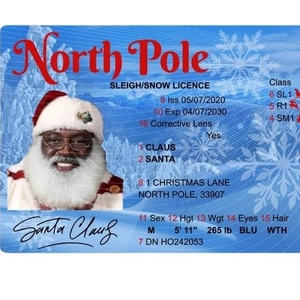 North Pole sleigh license card featuring Black Santa Claus as a creative Christmas gift