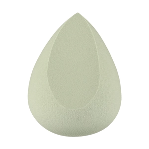 Detail of soft drop-shaped makeup sponge with flat edge in light green for smooth blending