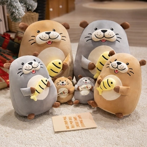 Cute Sea Otter Plush Toy Holding Yellow Fish Soft Stuffed Animal Doll For Children Soothing Gift Home Decor Accents
