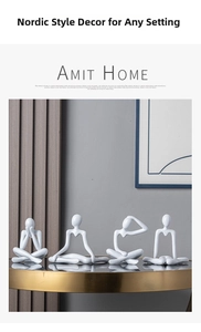 Detail of four white abstract thinker sculptures in modern minimalist nordic style