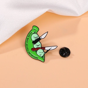 Broche en Émail Humoristique Gousse de Pois Avec Pois Tenant des Couteaux Peas Was Never An Option Badge en Métal Pin Bijoux de Dessin Animé pour Sacs Vêtements