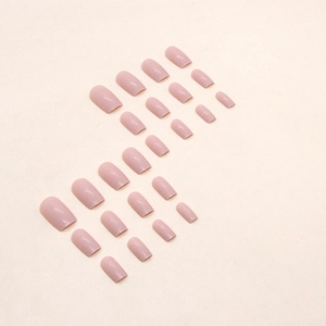 Uñas postizas cuadradas rosa nude set de 24 piezas con acabado brillante y largo medio