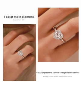 Detailed view of heart-cut moissanite halo ring in S925 sterling silver setting