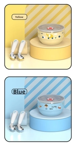 Détails des ensembles de bols pour enfants en acier 316 avec motifs jaune et bleu