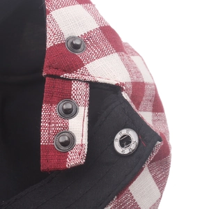 British style cotton plaid flat cap featuring red and white patterns and metal buckle