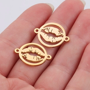 Paar goldene Lippenanhänger aus Edelstahl für DIY-Halsketten und Schmuckherstellung