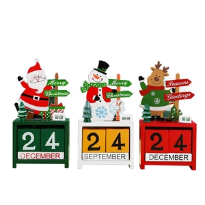 Christmas wooden countdown desk calendar set with Santa Snowman and Reindeer