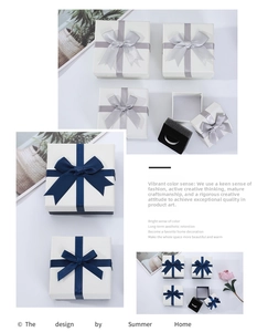 Square white jewelry gift box with satin bow ribbon and black foam insert for rings