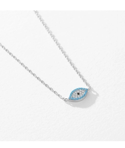 Detailed view of S925 sterling silver evil eye pendant with turquoise and diamonds