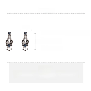 Detailed size chart showing 6cm tassel earrings with faux pearls and rhinestones