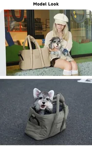 Detail der gesteppten Haustiertasche mit verstärkten Griffen und Seitentasche für Hunde
