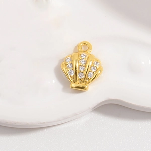 Golden shell jewelry pendant with white cubic zirconia stones for DIY bracelet and necklace