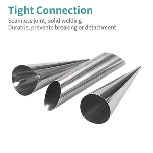 Three-piece stainless steel cream horn molds with a polished conical shape for baking