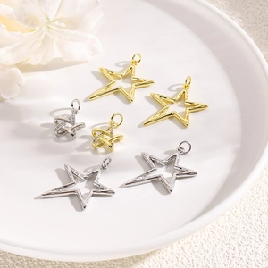 Star Pendants Hollow Out Copper With Zircon Gold Silver Plated DIY Jewelry Making Findings Accessories For Necklace Bracelet
