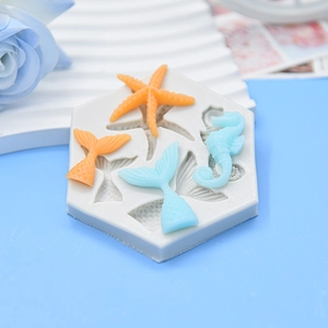 Ocean theme silicone mold for fondant and soap featuring seahorse, starfish and fishtail shapes