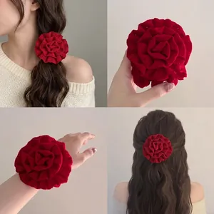 Rose Flower Scrunchies Large 3D Lace Fabric Elastic Hair Ties Ponytail Holder Sweet Hair Accessories For Women Girls