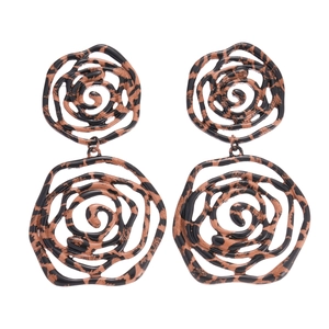 Vintage leopard print flower drop earrings with hollow rose design for women