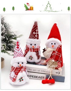 Detailed trio of plush Christmas snowman dolls with knit hats and sequin star accents