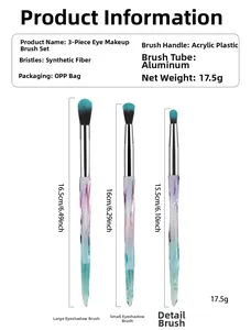Detailed view of 3-piece eye makeup brush set with crystal handles and soft fiber bristles