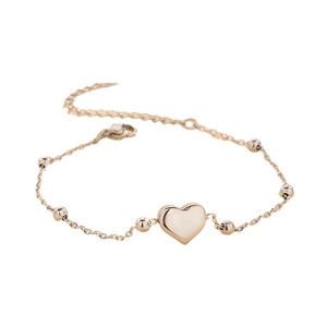 Elegant rose gold titanium steel heart pendant bracelet with polished beads and link chain